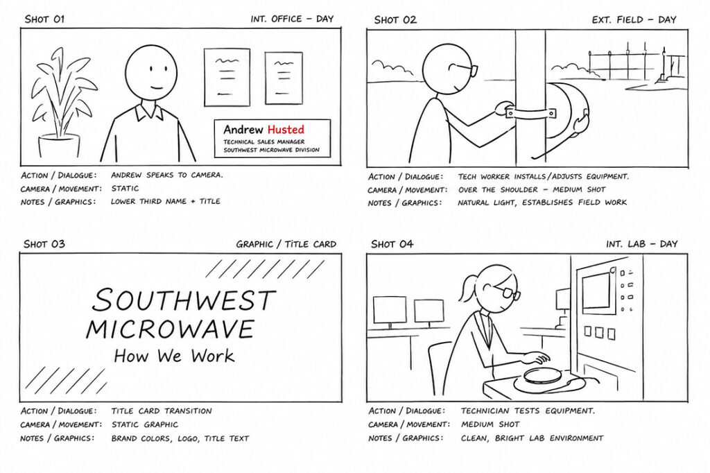 Storyboard for Southwest Microwave video