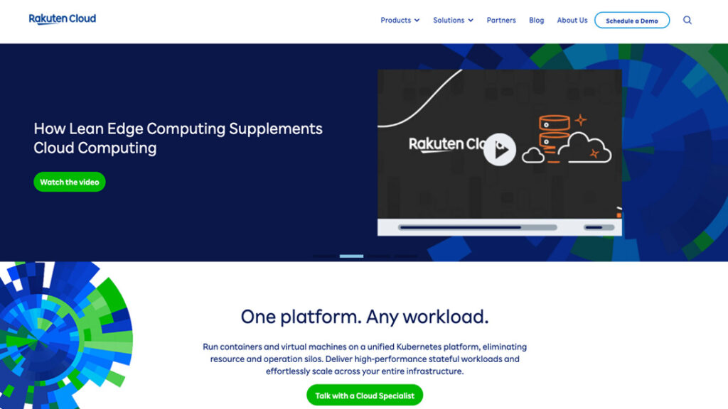 Screenshot of Rakuten cloud homepage