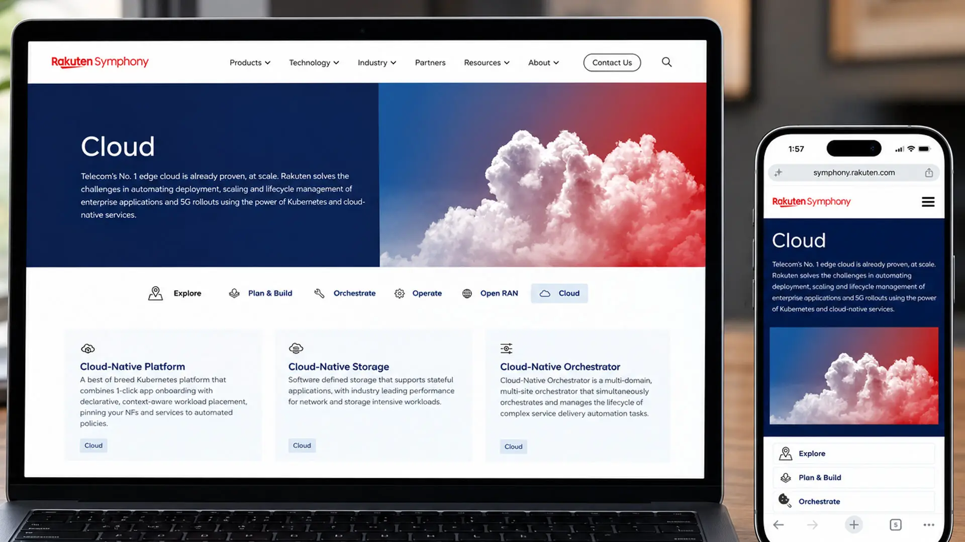Cloud based company presonsive website on mobile and desktop